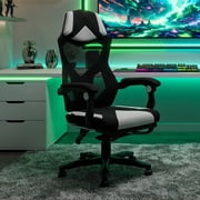 Gamer Gear Gaming Office Chair with Extendable Leg Rest, White and Black Fabric Upholstery