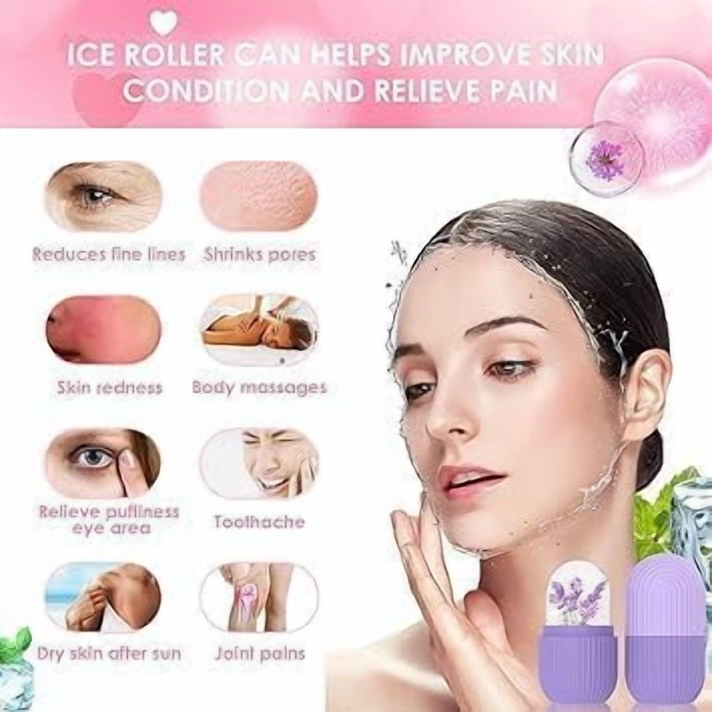 Ice Face Roller Silicone Facial Cube for Eyes Neck Massage Remove Dark Circle Pore Shrink Face Beauty Skin Care Ice Mould Kitchen Tools (Blue), Pack of 2Pcs