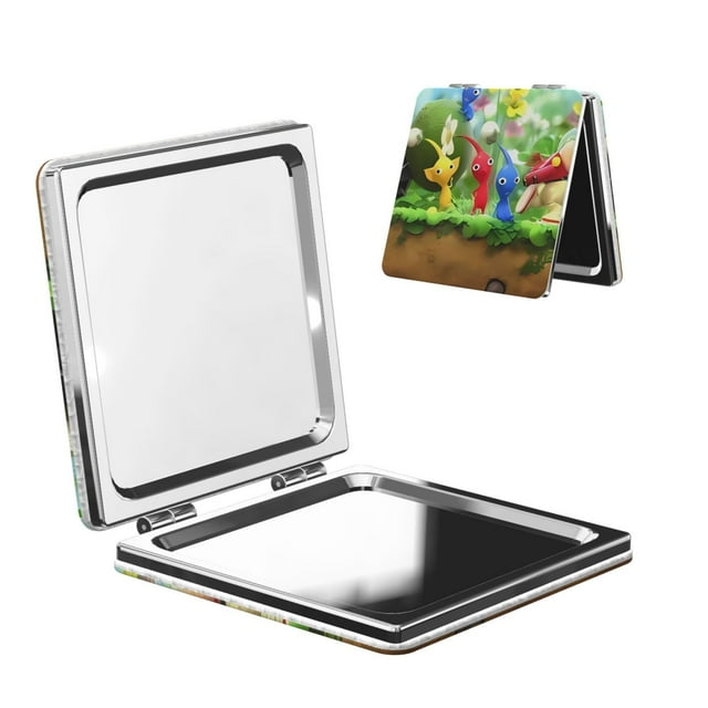 Zufioo Pikmin for Portable Pocket Makeup Mirror, Foldable Handheld Magnifying Beauty Mirror Suitable for Wallet Handbag for Women-Square