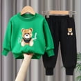 thumbnail image 3 of Afuyipoi Kids Cute Teddy Bear Graphic Sweatshirt and Matching Joggers Outfit Set 100% Cotton 0-7Y Green Size 6, 3 of 4