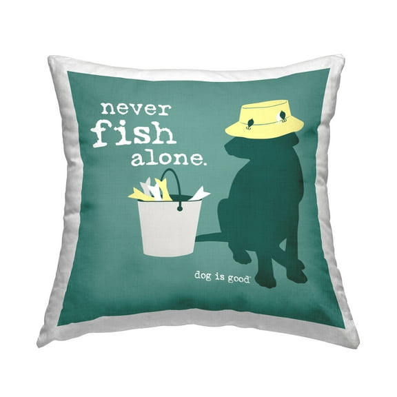 Stupell Industries Never Fish Alone Dog Decorative Printed Throw Pillow Design by Dog Is Good.