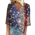 thumbnail image 2 of Fiudx Liquidación de Ofertas Flash Blusa de Manga 3/4 con Estampado de Moda para Mujer, Camiseta con Cuello En V, Tops Informales para El Día de La Independencia, 2 of 4