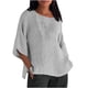 thumbnail image 1 of Moda mujer Casual manga tres cuartos cuello redondo algodón lino sólido Tops blusa Pompotops  hfajkhk134745, 1 of 5