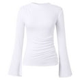thumbnail image 2 of Womens Summer Tops Long Sleeve Shirts 2025 Fall Going Out Tops Casual Boat Neck Bell Sleeve Ribbed Ruched Y2K Clothes Shirts for Women, 2 of 6