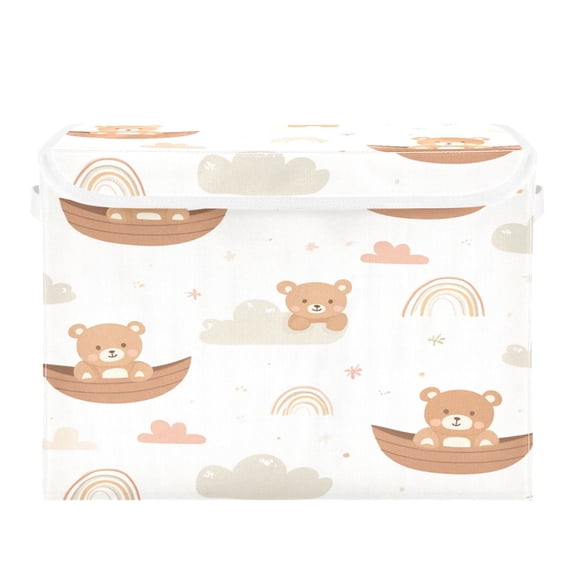 Storage Box With Lid 16.5x12.6x11.8In Foldable Stacked Household Storage Box Rainbow Bear