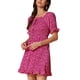 thumbnail image 4 of Vestido Floral de Manga Abullonada con Espalda Fruncida y Escote Corazón Lentejuelas L Rosa Fucsia, 4 of 6