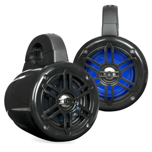 Belva BWT4LED 400W Peak 4" White Marine Tower Speakers with Blue LED Lighting and Remote
