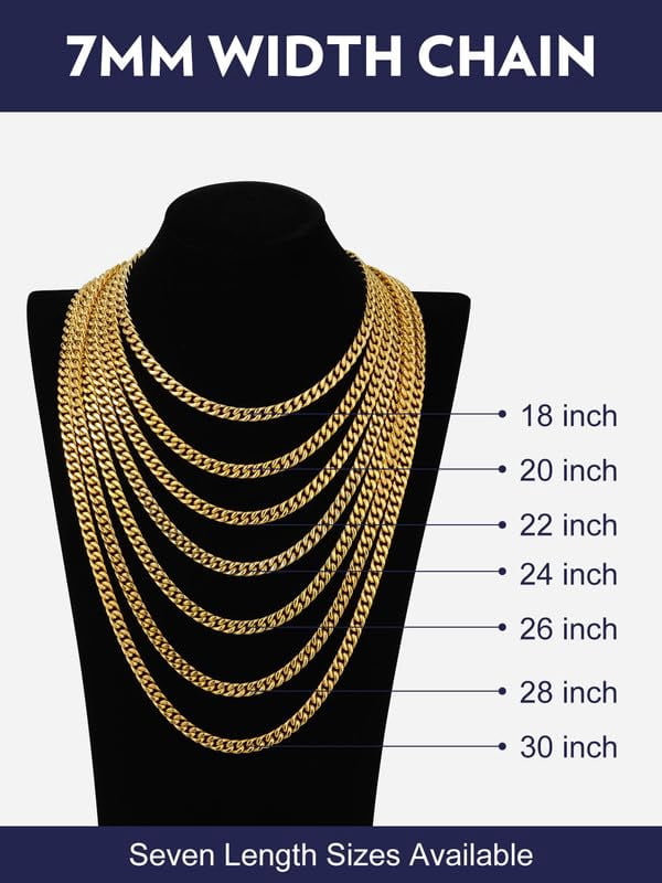 Bandmax 7MM Men's Chunky Cuban Chain Necklace for Men Women Stainless Steel 14K Gold Plated Hip Hop Miami Chain Birthday Valentines Father Day Gift for Dad Son Husband