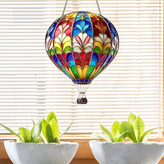HIBIBUD Hot Air Balloon Solar Lantern-Garden Decor,Flickering Flame Hanging Solar Light for Outdoor Decorations,Blue&Purple Lamp for Yard Tree Porch Party