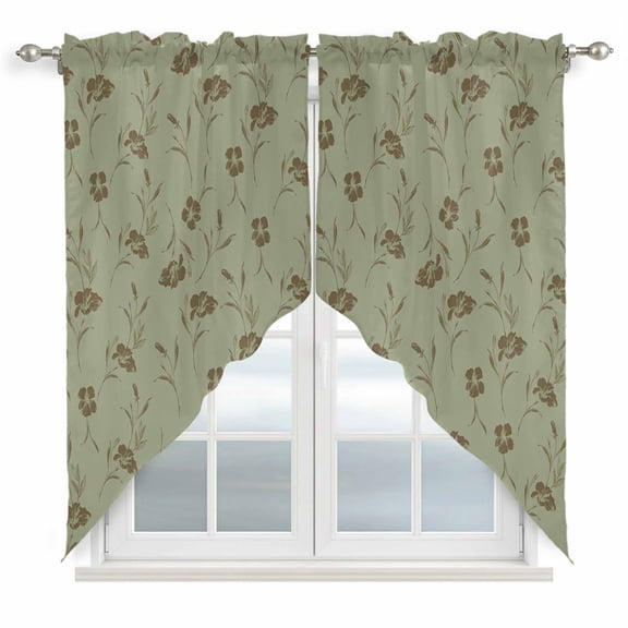 Sage Green Floral Swag Valances for Windows 2 Pack, Kitchen Window Curtains 36 Inch Length, Vintage Spring Botanical Flowers Privacy Swag Curtains for Living Room/Bathroom with Rod Pocket 36"x36"