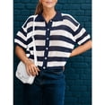 thumbnail image 3 of Women Summer Striped Crochet Cardigan Sweater Half Sleeve Button Up Top, 3 of 5