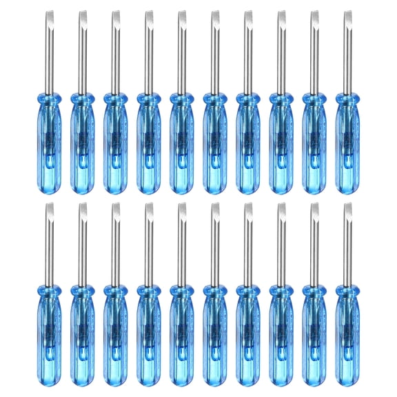 Uxcell 20pcs SL2.0 Mini Flat Head Screwdriver 1.77" Length Screwdrivers 1" Carbon Steel with Ergonomic Handle for DIY Repairing, Blue