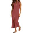 thumbnail image 2 of YuXingFu Seersucker Dress Women Maxi Square Neckline Plus Size Womens Dress Sleeveless Wrap Long Casual Summer Wine XXL, 2 of 6