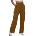 thumbnail image 1 of Gibobby Pantalones tipo cargo para mujer petite casual Pantalones de mujer diarios para el al libre con cintura elástica y bolsillos laterales(Café,M), 1 of 5