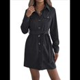 thumbnail image 1 of Vestido Camisero Mini de Larga Plisado con Cuello en V y Botones para Mujer con Cinturón Negro XL, 1 of 10