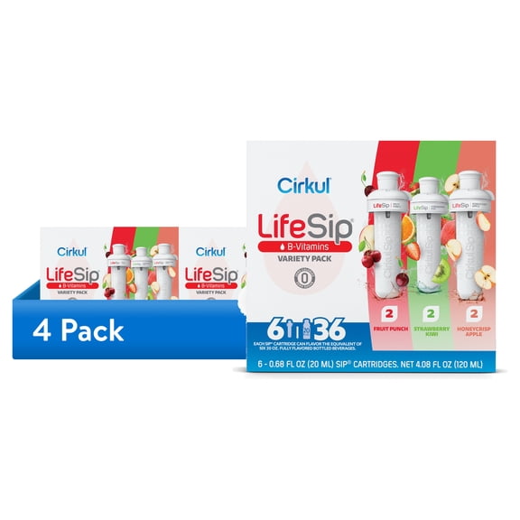 (4 pack) Cirkul LifeSip Flavor Cartridge Variety Pack, Drink Mix, 6-Pack (2 Fruit Punch, 2 Strawberry Kiwi, & 2 Honeycrisp Apple)
