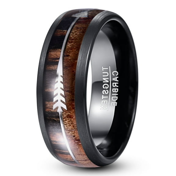 8mm Mens Silver Arrow Hawaiian Koa Wood Tungsten Carbide Wedding Ring Size 7-14