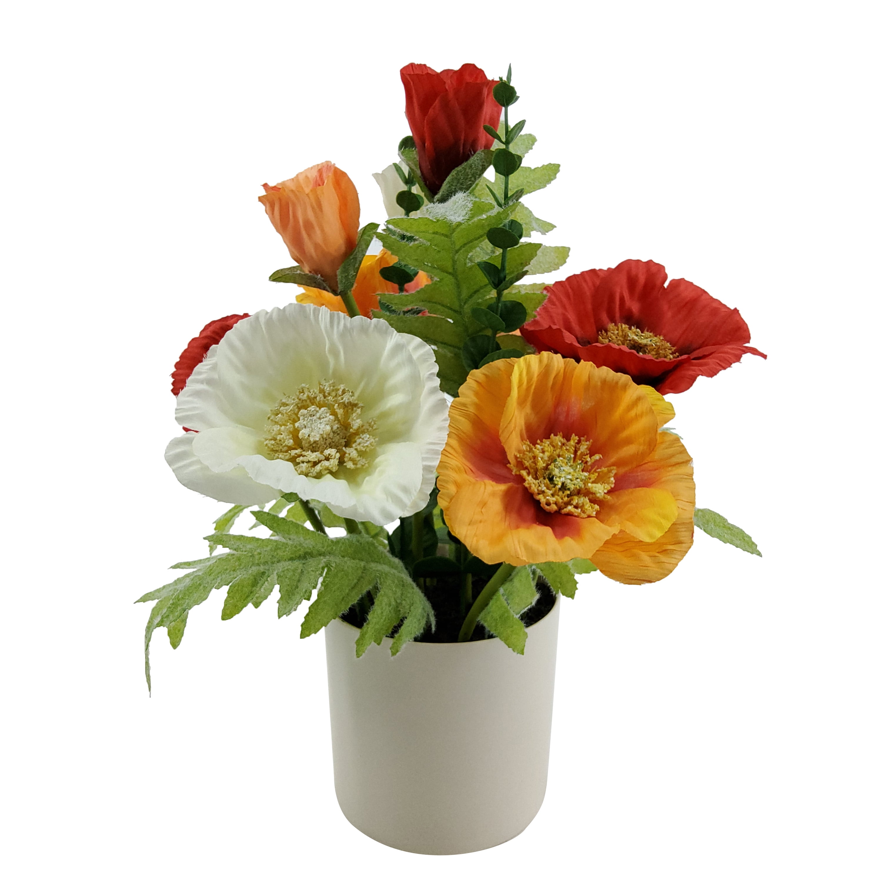 Mainstays Indoor 14.5 Inch Artificial Polyester Poppy In White Plastics Pot, Orange Color, 1 Piece