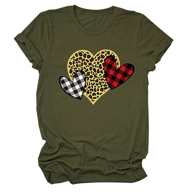 Hauts d'Été pour Femmes 2023 Chandail pour Femmes Amour Imprimé Léopard T-shirt à Manches Courtes Hauts