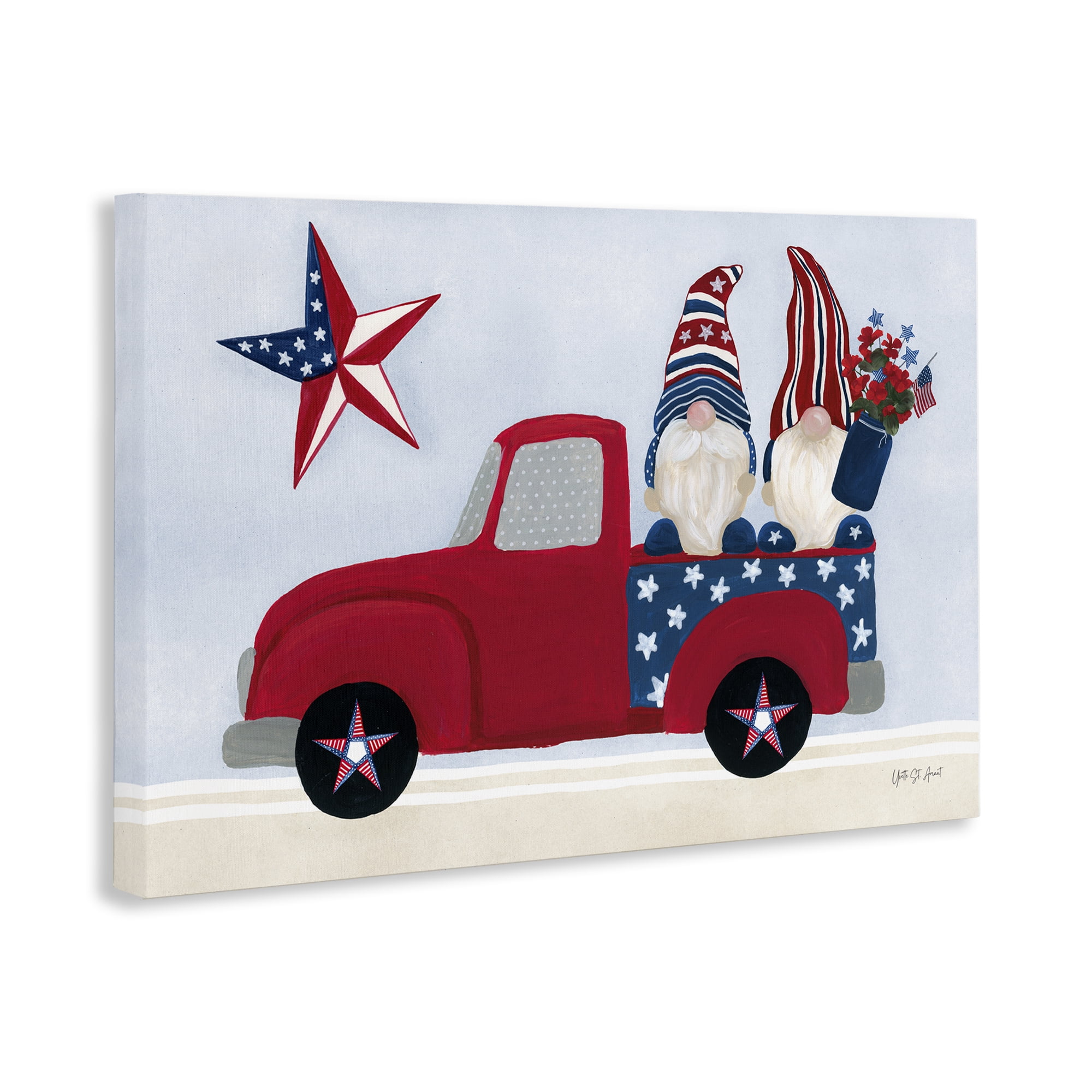 Stupell Industries Patriotic Gnomes in Truck Patriotic Painting Wrapped Canvas Art Print Wall Art, 24 x 16