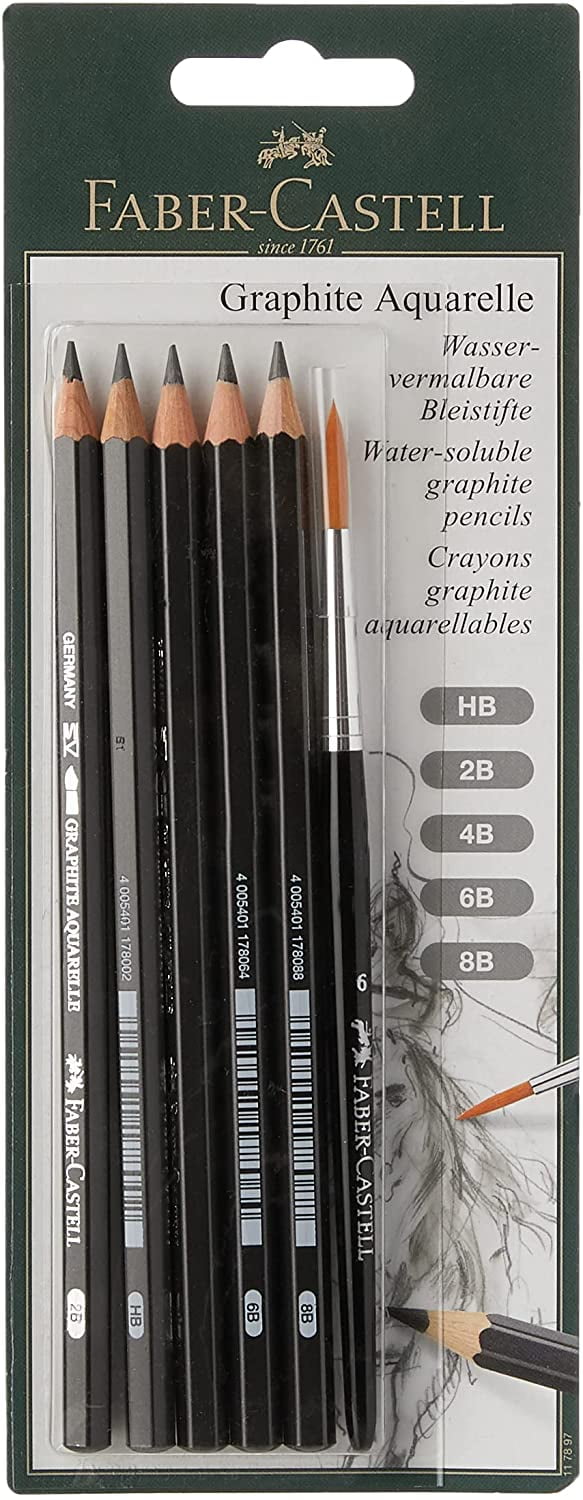 Faber-Castell 5 Piece Quality Water-Soluble Graphite Aquarelle Pencils in a Tin, 
