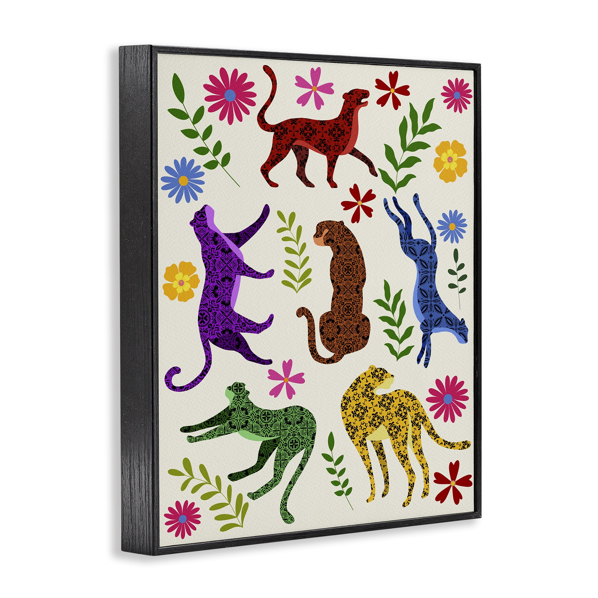 Stupell Industries Mosaic Pattern Leopards Animals & Insects Painting Black Framed Art Print Wall Art, 24 x 30