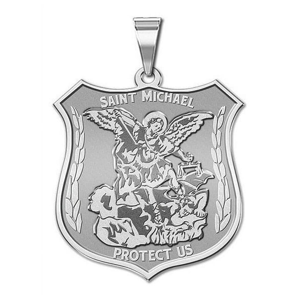 14K Saint Michael Religious Medal - 3/4 Inch (20mm) Solid 14K White Gold