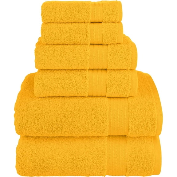 6-Piece Premium Towel Set, 2 Bath Towels, 2 Hand Towels, and 2 Wash Clothes, 600 GSM, Squash