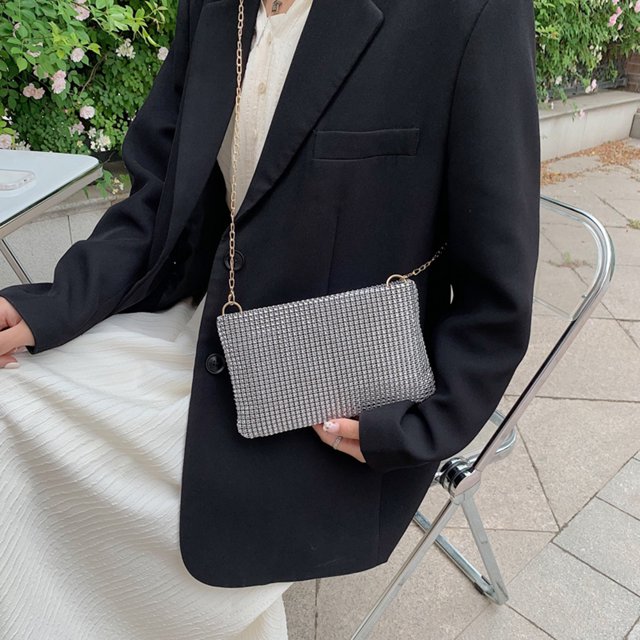 Bandolera con diamantes de imitación para mujer, cadena ostentosa, bolsos de mano pequeños (plata) Tmvgtek Para estrenar