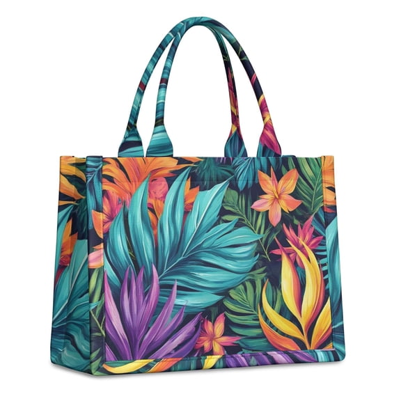 Large Capacity Tote Bag,Colorful Tropical Leaf Pattern Handbag Fashion Luxury Tote Bag,15.7"x13"x 5.1" Inches,Laptop Compatible