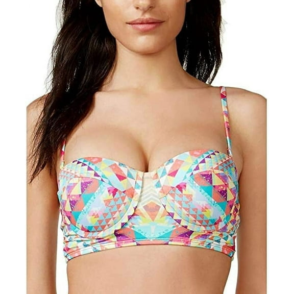 Bar III MULTI Printed Underwire Midikini Swim Top, US X-Small