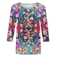 thumbnail image 4 of Women's Tops Dressy Casual Vintage Spring Elegant Shirts Fashion 2024 Floal Printing 3/4 Sleeve Tunic Tops Loose Fit Flowy Round Neck Blouse Summer Clothes for Teen Girls Multicolor T Shirts XXXXL, 4 of 5