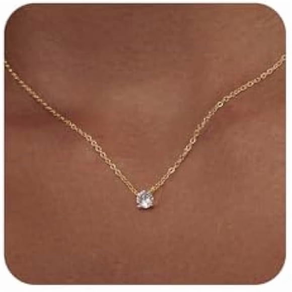 ccwmincc Diamond Pendant Gold Necklace for Women,Dainty 18k Gold Plated Choker Necklaces Simple Gold Jewelry Gifts for Women Girls