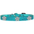 thumbnail image 1 of Silver Flower Widget Croc Dog Collar Turquoise Size 10, 1 of 1
