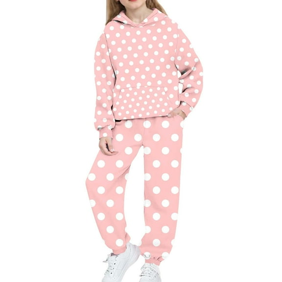 Nskgu Boys Girls Sweatsuit Polka Dot 2 Piece Sweatsuits for Teens Kids Sweatshirts and Jogger Sweatpants Sweat Set