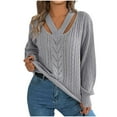 thumbnail image 2 of Amidoa V-Neck Sweater Tops for Women Crochet Long Sleeve Gray Solid Cutout Plus Size Sweaters Women's Cardigans L, 2 of 8