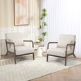 thumbnail image 2 of PAPROOS Accent Chair Set of 2, Mid-Century Modern Armchair with Solid Wood Frame and Pillow, Velvet Fabric Upholstered Reading Chair for Living Room Bedroom, White, 2 of 11