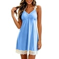 thumbnail image 3 of Oksale Womens Sleeveless Nightgowns Built In Bra Trendy Lace Trim V Neck Cami Sleepwear Soft Cozy Midi Pajama Dress Blue, 3 of 9
