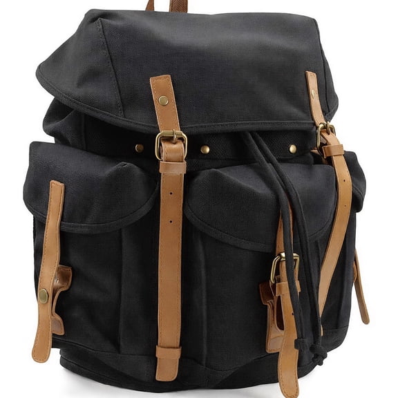 14.5 Tall Medium Size Stylish 100% Cotton Canvas Backpack C02.BLK