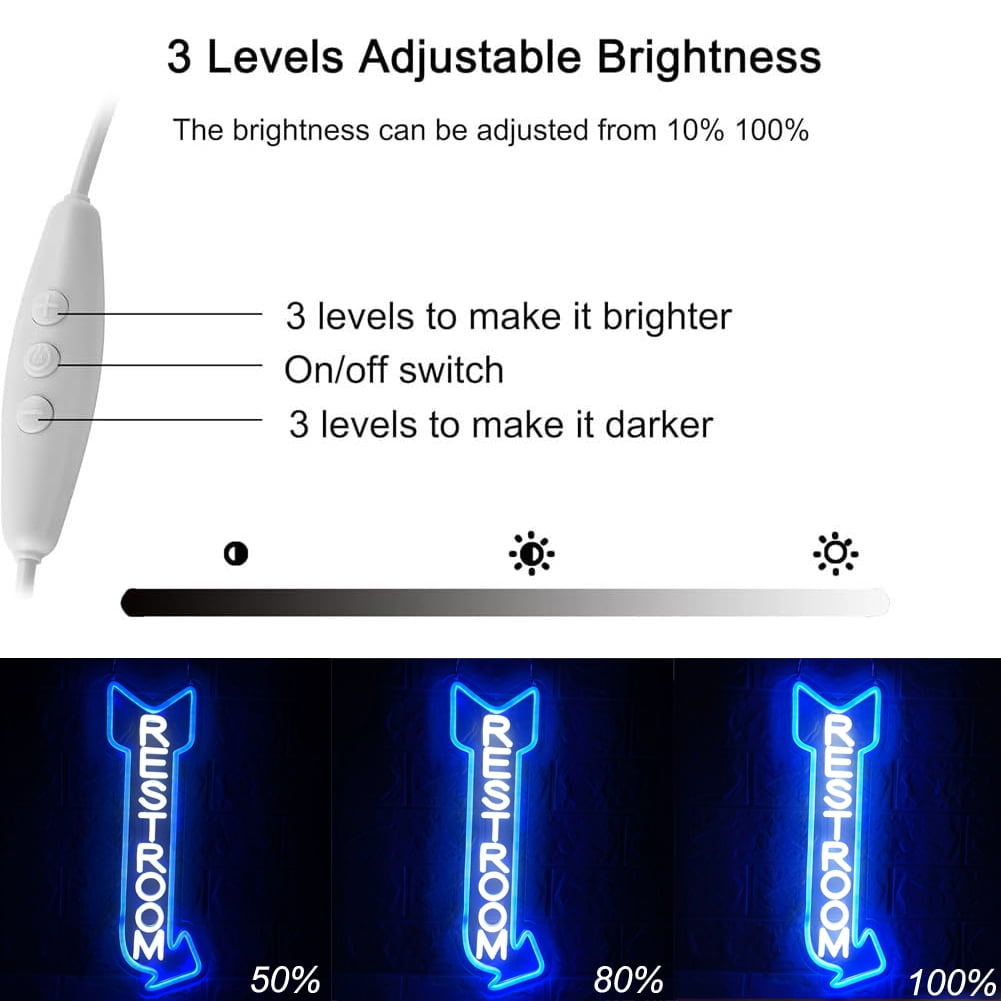 Restroom Neon Sign for Wall Decor,Toilet Neon Light with Arrow for Bar, Restaurant,Store,Bathroom Office Hotel Decoration (right)