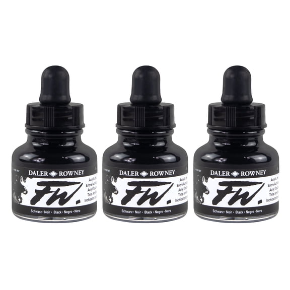 Daler-Rowney FW Acrylic Ink, Pearlescent, Black, 29.5ml, 3 Pack