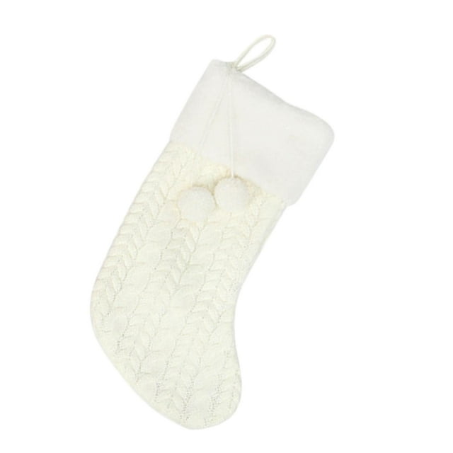 Medias navideñas tejidas, adornos navideños, dulces, regalos, decoración, punto cable Blanco