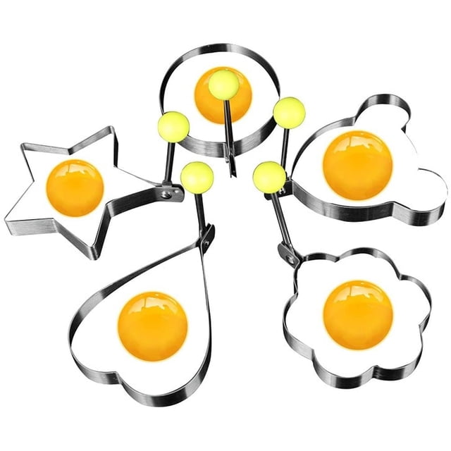 Egg Pancake Rings 10 pcs Different Shaper Fried Egg Molds Stainless Steel Omelette Frying Cooking Tools Kitchen Accessories Gadget Rings with Silicone Brush and Yolk Separator (Green)