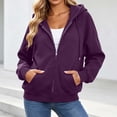 thumbnail image 5 of Womens Hoodies Zip Up Solid Color Casual Full-Zip Blouses Hoodie Drawstring Long Sleeve Comfortable Y2k Winter Zip Up Jackets Oversized Tops With Pockets, 5 of 9