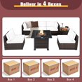thumbnail image 3 of Patiojoy Patio Rattan 7PCS Cushioned Chair Set Furniture Set Thick Cushion w/ 50,000 BTU Propane Fire Pit Table for Garden Red, 3 of 8