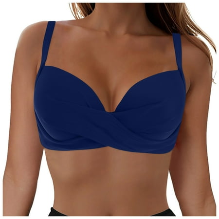 vigerkar Underwire Bikini Top for Women - Push Up Bathing Suit Top Padded Bra Swimsuit Top Dark Blue  XXL
