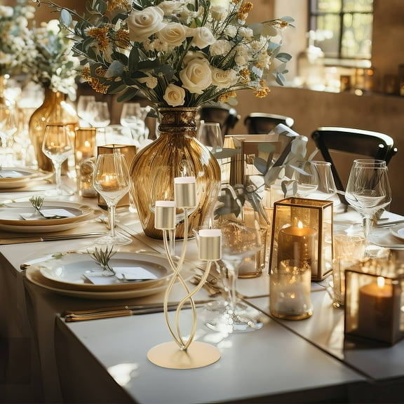 Masteelf Metal Candlestick Holders 3 Arms Candle Holder for Home Decor Party Dining Wedding Housewarming Present