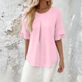 thumbnail image 2 of CAIVO Women Blouses Dressy Casual Summer Loose Fit Ruffle Cap Sleeve Tunic Shirts Short Sleeve O-Neck Solid Color Trendy Tops, 2 of 4