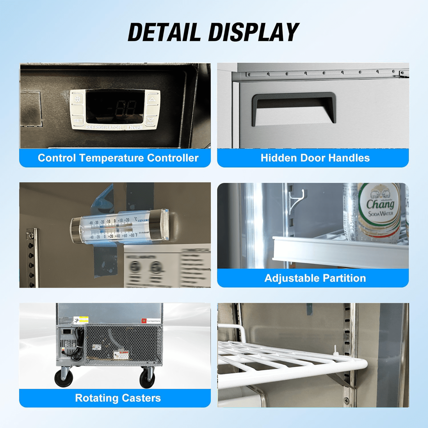 27 inch 6.3 cu.ft, 35 1/2" heigh Commercial Undercounter  refrigerator, Solid Doors, stainless steel exterior, NSF certified.