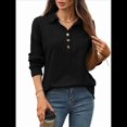 thumbnail image 2 of Blusas Holgadas de Larga con Botones y Solapa de Color Liso para Mujer, Otoño e Invierno Negro XXL, 2 of 10